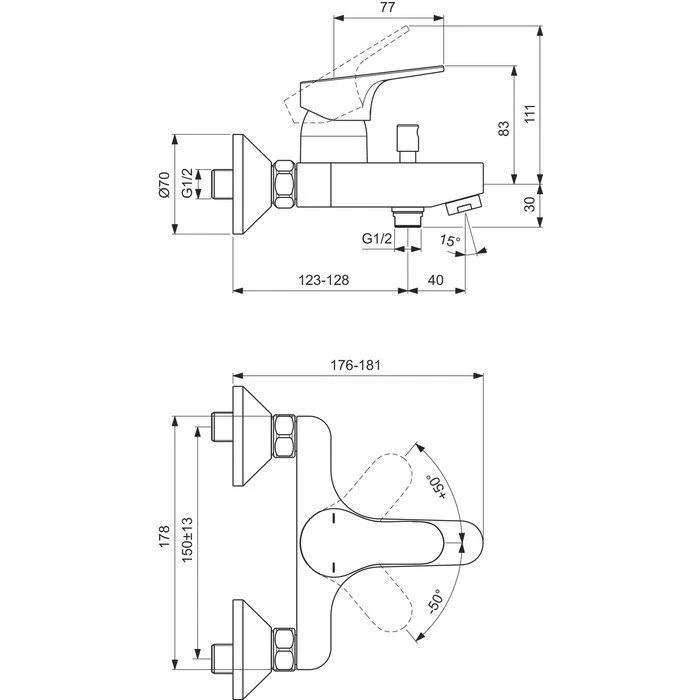 Mitigeur bain chromé - Entraxe 137 à 163 mm - bec fixe - 21,2 L/min - Olyos - Porcher Mitigeur Bain Chromé - Entraxe 137 à 163 Mm - Bec Fixe - 21,2 L/min - Olyos - Porcher -Cazabox 103622 t 1