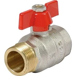 Vanne à Boisseau Sphérique Nickelé - MF 1/2" - Manette Papillon Rouge - Sféraco