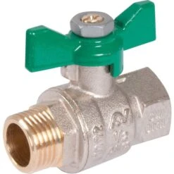 Vanne à Boisseau Sphérique Nickelé NF - MF 3/4" - Manette Papillon Verte - Sféraco