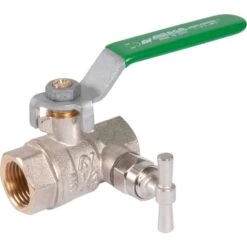 Vanne à Boisseau Sphérique Nickelé NF - FF à Purge 1/2" - Manette Plate Verte - Sféraco