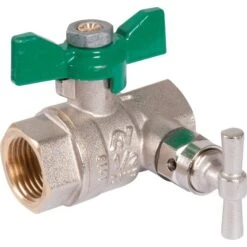 Vanne à Boisseau Sphérique Nickelé NF - FF à Purge 3/4" - Manette Papillon Verte - Sferaco