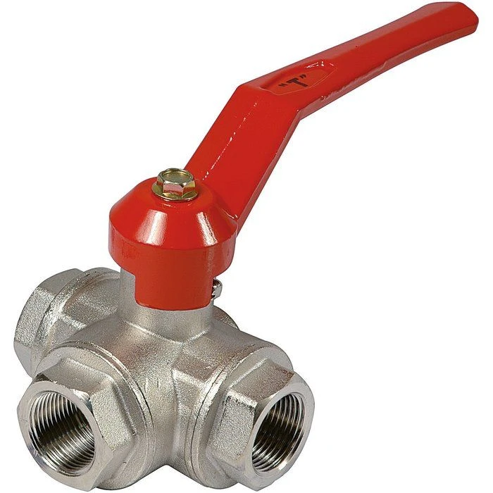 Vanne à boisseau sphérique 3 voies nickelé type T - FFF 1"1/4 - Manette plate rouge - Itap Vanne à Boisseau Sphérique 3 Voies Nickelé Type T - FFF 1"1/4 - Manette Plate Rouge - Itap -Cazabox 180812