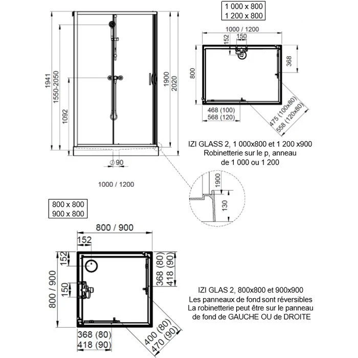 Cabine de douche rectangulaire - Portes coulissantes - Verre transparent - 100 x 80 cm - Izi Glass2 - Leda Cabine De Douche Rectangulaire - Portes Coulissantes - Verre Transparent - 100 X 80 Cm - Izi Glass2 - Leda -Cazabox 194919 t 1