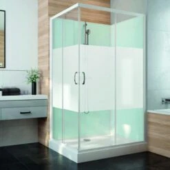 Cabine De Douche Rectangulaire - Porte Coulissante - Verre Sérigraphié - 100 X 80 Cm - Izi Glass2 - Leda