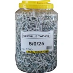 Chevilles à Frapper Collerette Plate Tap Vis - Ø 5 X 25 Mm - Seau De 2500 Pièces - ING Fixation