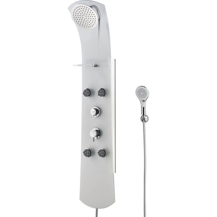 Colonne de douche hydromassante thermostatique en verre blanc - Tête ronde Ø 20 cm - Douchette 3 jets - Avec tablette - Nautilus - Valentin Colonne De Douche Hydromassante Thermostatique En Verre Blanc - Tête Ronde Ø 20 Cm - Douchette 3 Jets - Avec Tablette - Nautilus - Valentin -Cazabox 287698 i 1