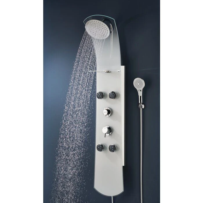 Colonne de douche hydromassante thermostatique en verre blanc - Tête ronde Ø 20 cm - Douchette 3 jets - Avec tablette - Nautilus - Valentin Colonne De Douche Hydromassante Thermostatique En Verre Blanc - Tête Ronde Ø 20 Cm - Douchette 3 Jets - Avec Tablette - Nautilus - Valentin -Cazabox 287698 u 1