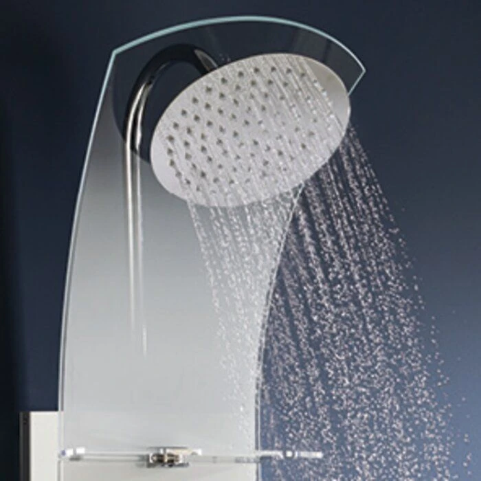 Colonne de douche hydromassante thermostatique en verre blanc - Tête ronde Ø 20 cm - Douchette 3 jets - Avec tablette - Nautilus - Valentin Colonne De Douche Hydromassante Thermostatique En Verre Blanc - Tête Ronde Ø 20 Cm - Douchette 3 Jets - Avec Tablette - Nautilus - Valentin -Cazabox 287698 u 2