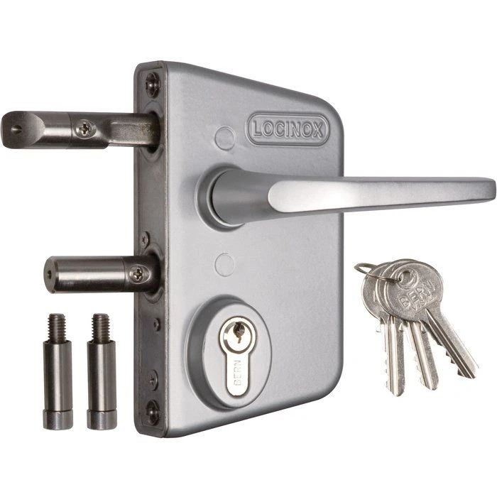 Serrure de portail en applique argent - Clé I - Axe à 30 mm - Profil 40 à 60 mm - LAKQ - Locinox Serrure De Portail En Applique Argent - Clé I - Axe à 30 Mm - Profil 40 à 60 Mm - LAKQ - Locinox -Cazabox 307283