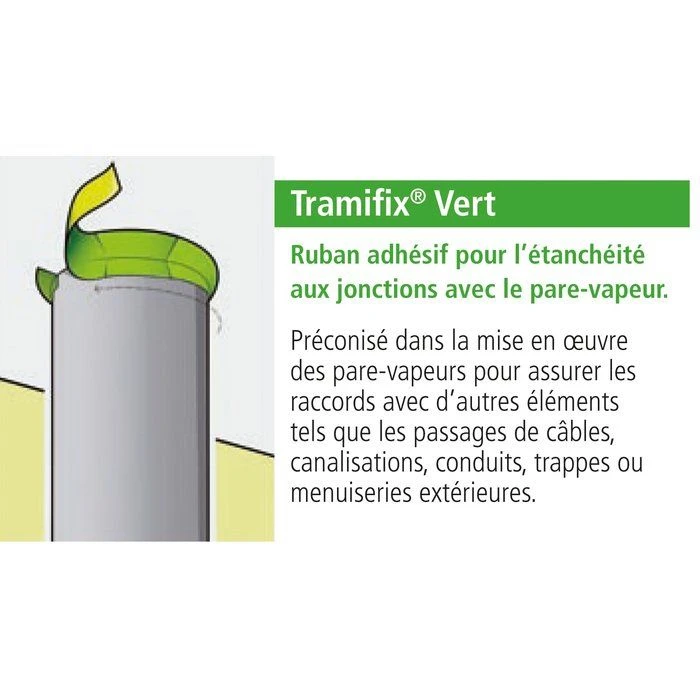 Bande adhésive pare-vapeurs verte Tramifix - Rouleau de 25 m x 60 mm - Tramico Bande Adhésive Pare-vapeurs Verte Tramifix - Rouleau De 25 M X 60 Mm - Tramico -Cazabox 352068 u2