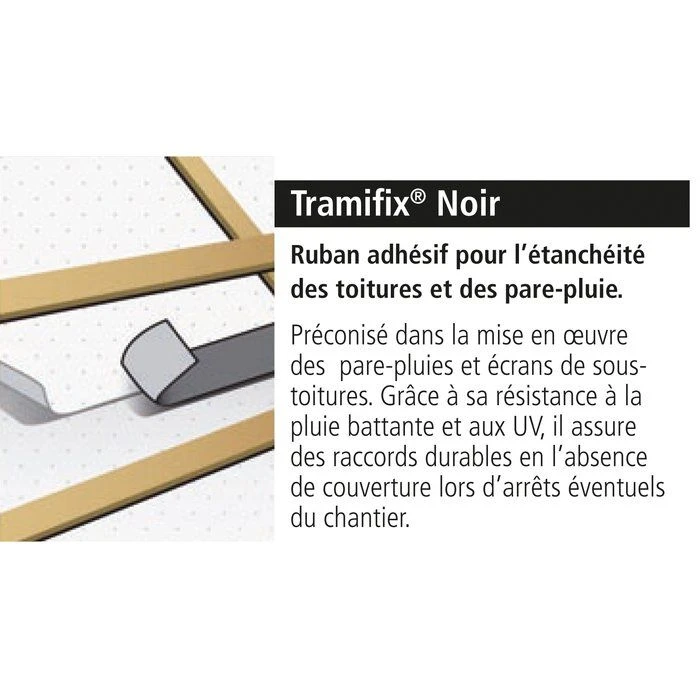 Bande adhésive pare-pluies noir Tramifix - Rouleau de 25 m x 60 mm - Tramico Bande Adhésive Pare-pluies Noir Tramifix - Rouleau De 25 M X 60 Mm - Tramico -Cazabox 352070 u2