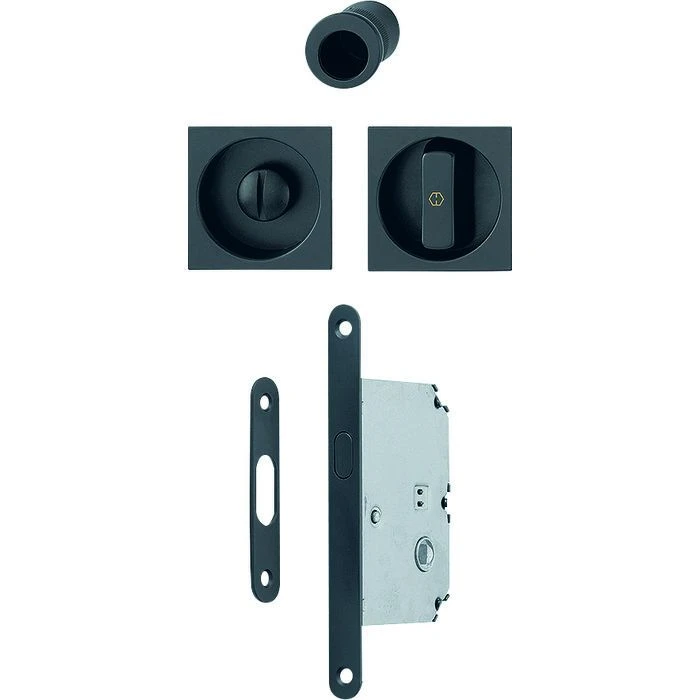 Kit pour porte coulissante intérieure avec condamnation – Serrure à crochet et poignées cuvettes en aluminium noir mat – duranorm® 4921 - Hoppe Kit Pour Porte Coulissante Intérieure Avec Condamnation – Serrure à Crochet Et Poignées Cuvettes En Aluminium Noir Mat – Duranorm® 4921 - Hoppe -Cazabox 357451 i 1
