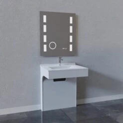 Meuble De Salle De Bain Blanc Epure à Miroir Rétro-éclairant - Largeur 120 Cm - Créazur