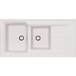 Évier Résine Blanc 2 Cuves Avec égouttoir – 120 X 60 Cm – Vidage Manuel Inclus - Montréal - Moderna