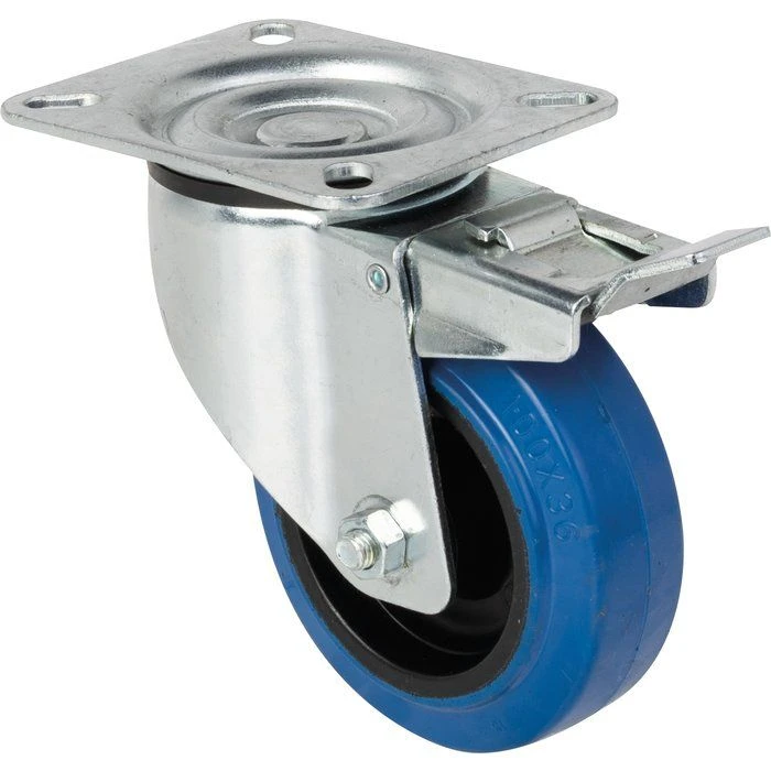 Roulette bleu à frein à platine pivotante - Ø 100 mm - Série S2NS - Caujolle Roulette Bleu à Frein à Platine Pivotante - Ø 100 Mm - Série S2NS - Caujolle -Cazabox 450031 C