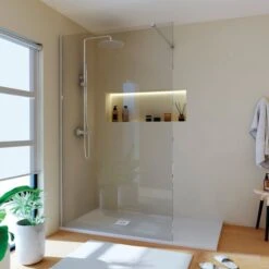 Douche Italienne Complète Avec Colonne De Douche - Receveur De Douche 120 X 80 Blanc LOGIC - Paroi Fixe 80 Cm - Colonne De Douche Chromée LOOP - Sanycces